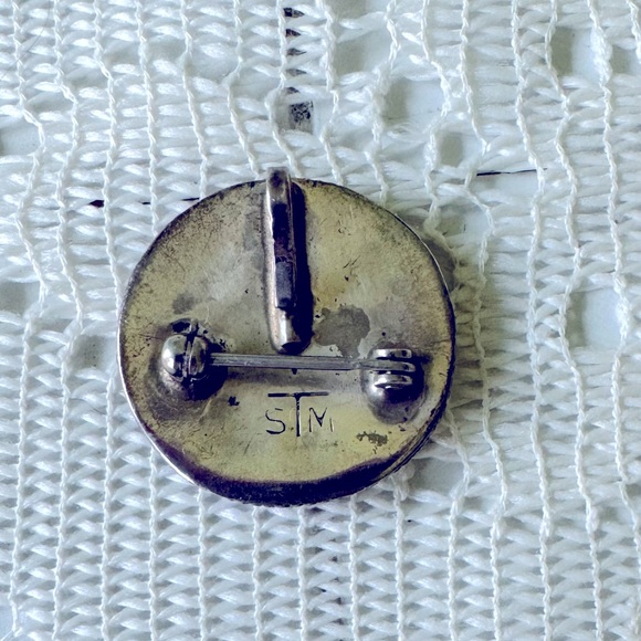 Native American  turquoise STERLING SILVER necklace pendant and pin marked STM - Picture 3 of 7